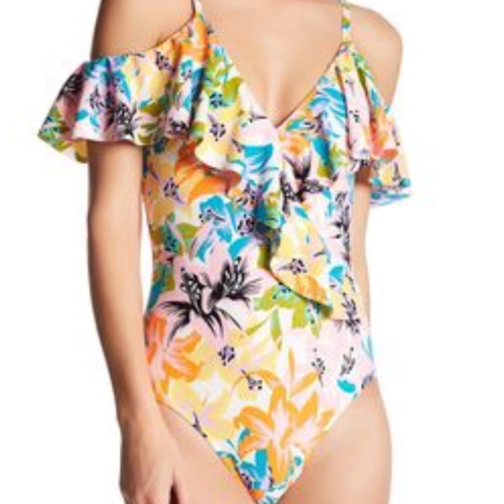 Nanette Lepore Cold Shoulder Ruffle One Piece Suit